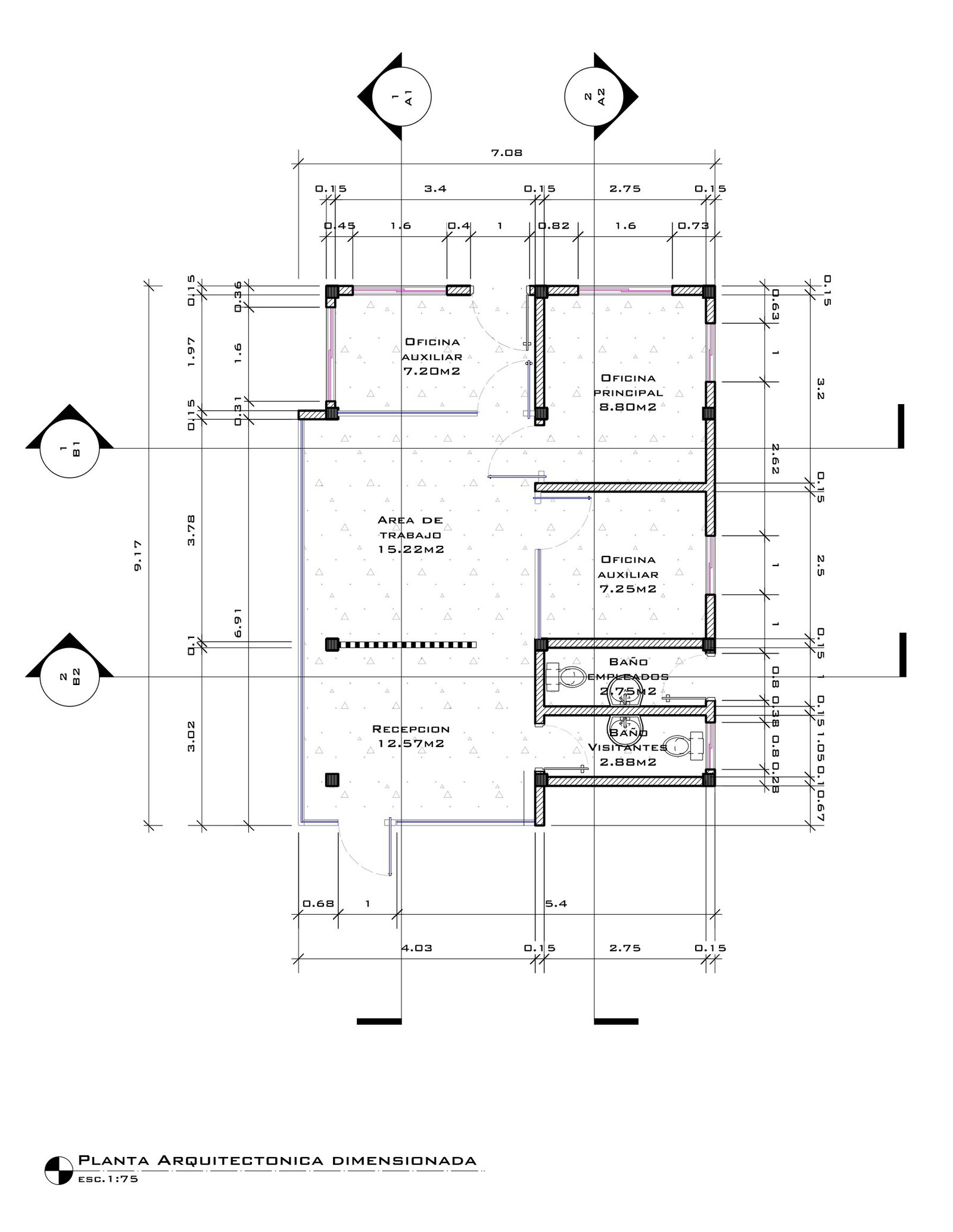 Auto Route — planta arquitectónica dimensionada