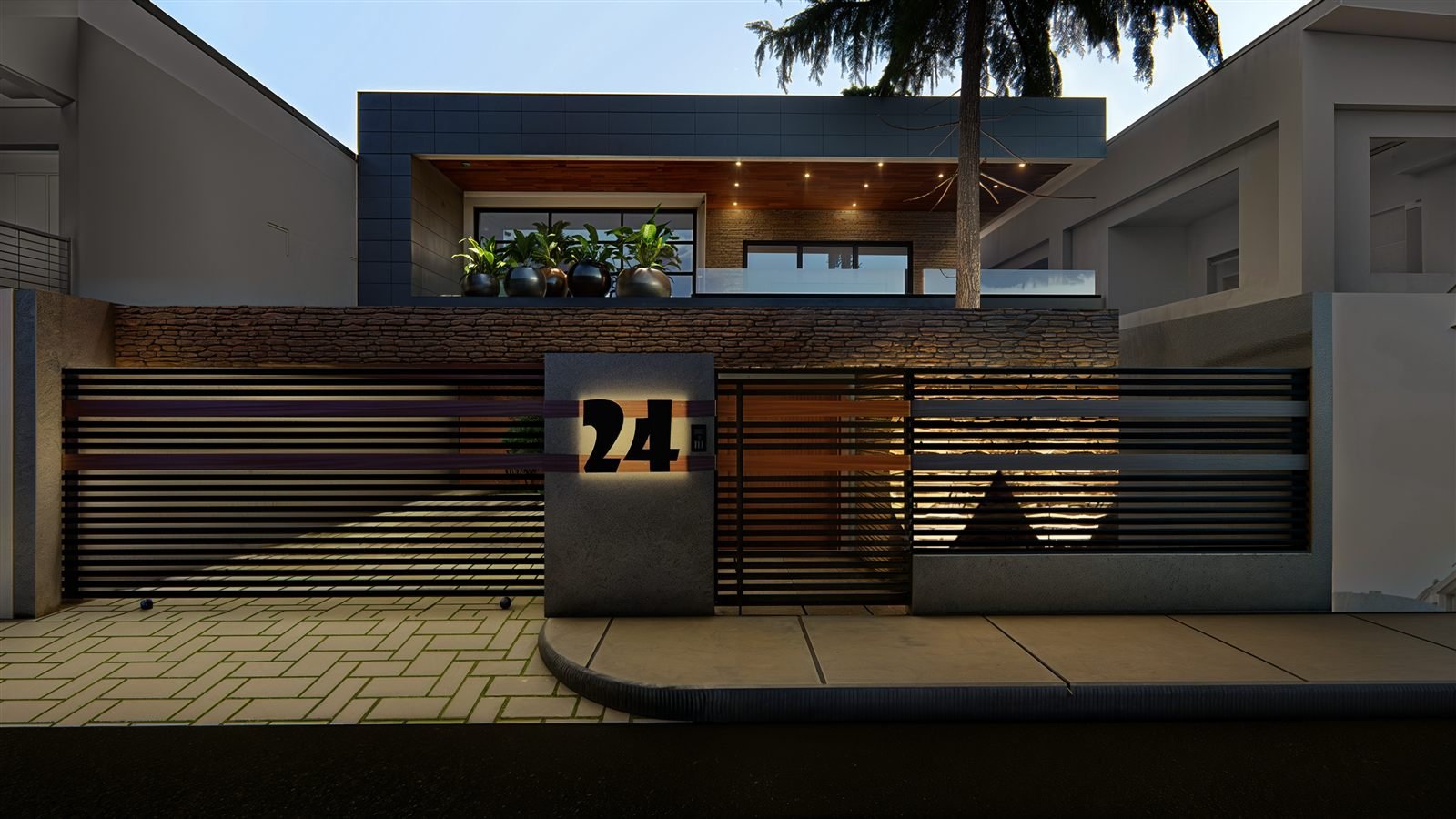 Casa #24 — render, ángulo 2, noche