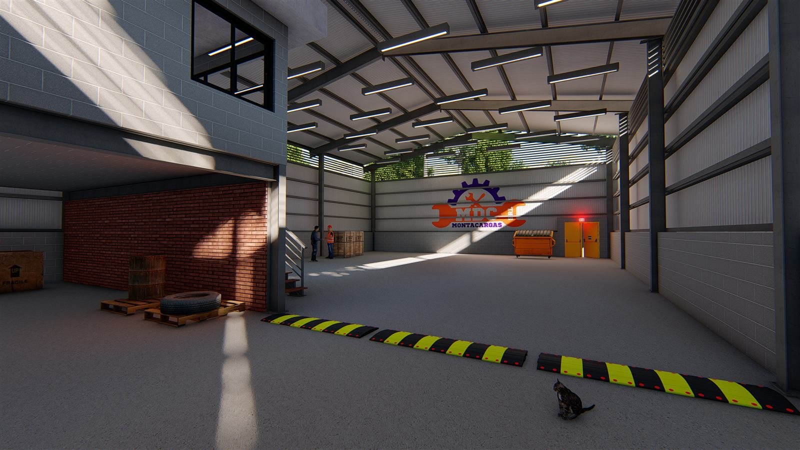 MDC Montacargas — render interior, nave